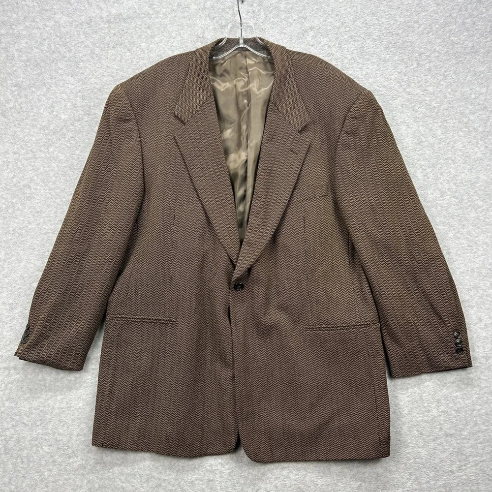 Jhane Barnes Blazer Mens 46R Brown Herringbone Suit Sport Coat Jacket Union USA‎